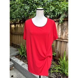INC International Concepts Size 0X US 14-16 Red Twist Front Short Sleeve Blouse